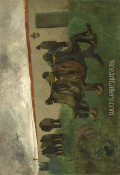 Parigi - Uomini Sulla Panchina Oil Painting - Lorenzo Viani