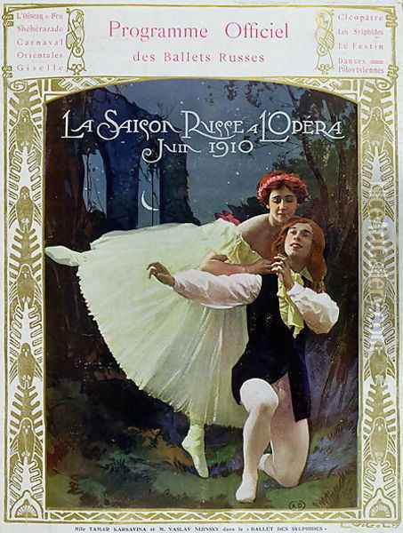 The Russian Season front cover of the programme of the Ballets Russes at the Paris Opera, 1910 Oil Painting - L. Vogel