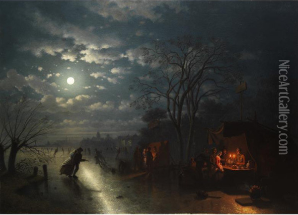 Nachtliches Eisvergnugen Oil Painting - Johann Mongels Culverhouse
