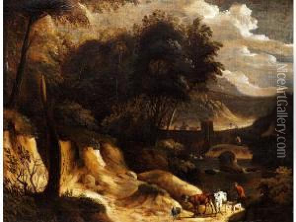 Tiefe Landschaft Mit Brucke Oil Painting - Cornelis Huysmans