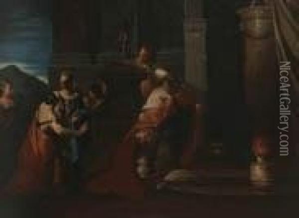 Re Salomone Adora Gli Idoli Oil Painting - Lorenzo Pasinelli