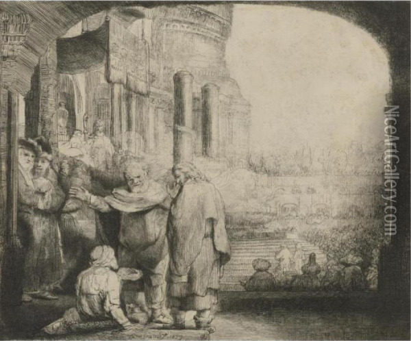 Peter And John Healing The 
Cripple At The Gate Of The Temple (b.,holl. 94; H. 301; Bb.59-a) Oil Painting - Rembrandt Van Rijn