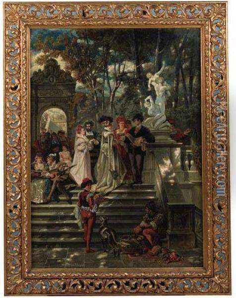 An Italian Renaissance Garden Party Oil Painting - Karl Emil I Doepler