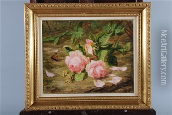 Jete De Roses Et Papillons Oil Painting - Simon Saint-Jean