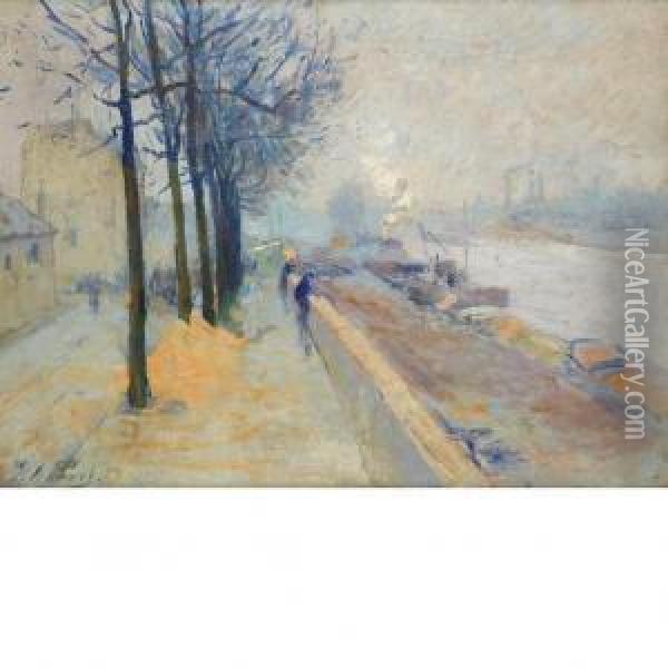 La Seine, Matin Printemps, Paris Oil Painting - Elie Anatole Pavil