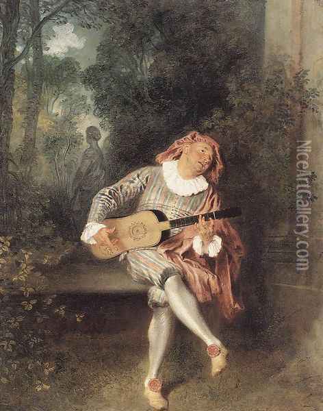 Mezzetin 1717-19 Oil Painting - Jean-Antoine Watteau