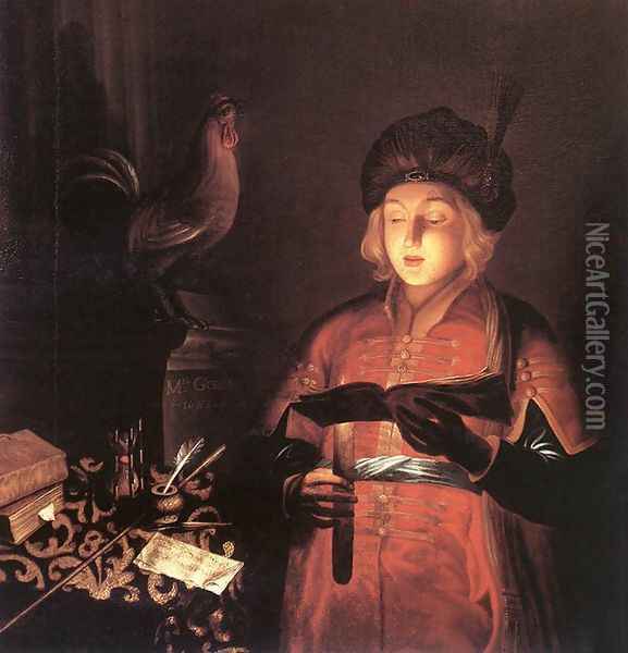 Young Man with a Candle Oil Painting - Michel Gobin