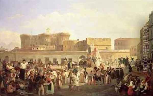 Neapolitan Folk Life at the Largo di Castello Oil Painting - Carl Wilhelm Goetzloff