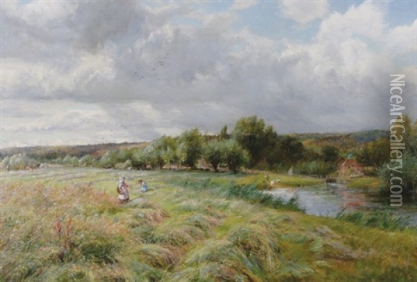 Summer Meadow Scene Oil Painting - Charles James Lewis