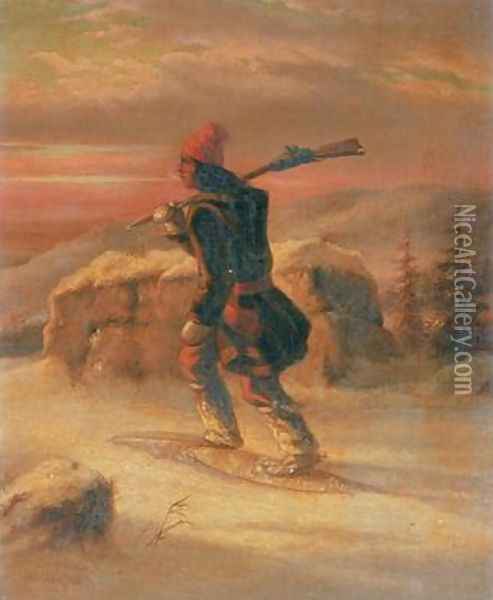 Indian Hunter in the Snow Oil Painting - Cornelius Krieghoff