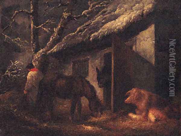 A Winter Stable Oil Painting - Of George Morland