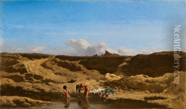 Bathing Gypsies Oil Painting - August Xaver Carl von Pettenkofen