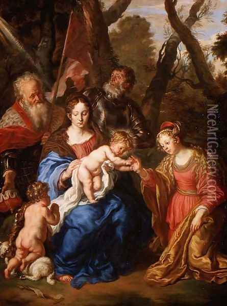 The Mystic Marriage of St. Catherine, with St. Leopold and St. William, 1647 Oil Painting - Joachim von, I Sandrart