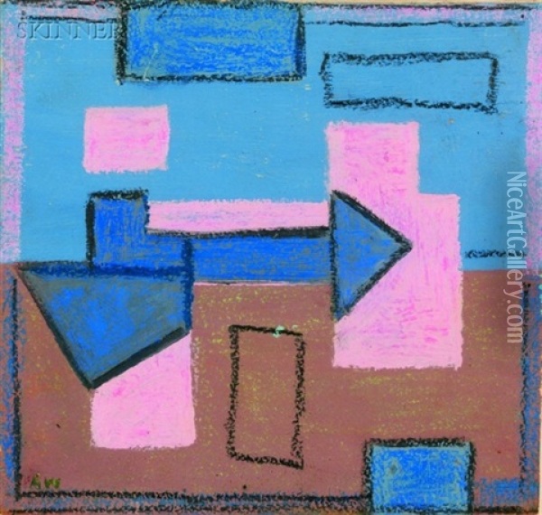 Abstract In Pink And Blue Oil Painting - Agnes Weinrich
