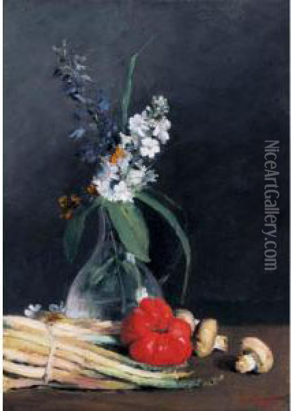 Still Life With Flowers And Vegetables Oil Painting - Pericles Pantazis