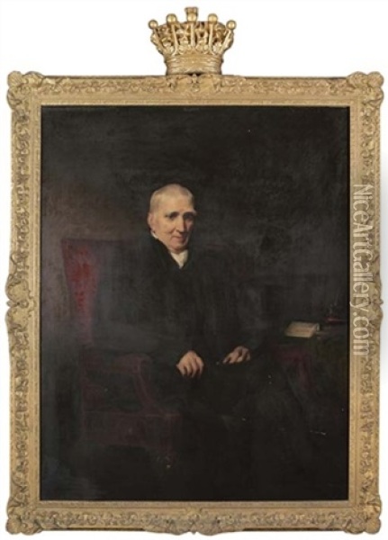 Portrait Of John Scott, 1st Earl Of Eldon In A Black Coat, A Letter Addressed To Lady Elizabeth Repton, New Norfolk Street On A Table To The Left Oil Painting - Henry Perronet Briggs