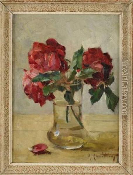 Bouquet De Roses Rouges Oil Painting - Rene Louis Chretien