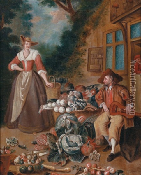 Die Gemuseverkauferin Oil Painting - Jan Baptist Lambrechts