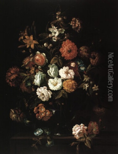 Blumenstrau  In Glasvase Oil Painting - Jean-Baptiste Monnoyer