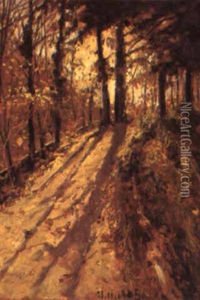 Strada In Un Bosco Oil Painting - Lorenzo Delleani