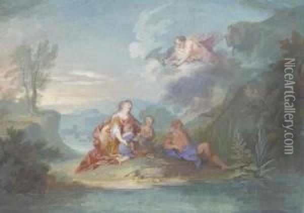 Leda With Castor And Pollux Beside Eurotas, Jupiter Up Above Oil Painting - Richard van Orley
