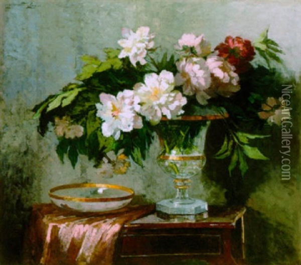 A Still Life With Peonies In A Vase Oil Painting - Jeannette Slager