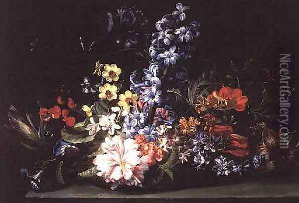 Basket of Flowers Oil Painting - Jan van den Hecke