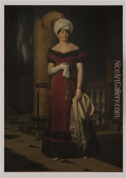 Portrait Presume De L'actrice Angelique Servandoni A L'opera Comique' Toile, Signee Oil Painting - Anthelme Francois Lagrenee