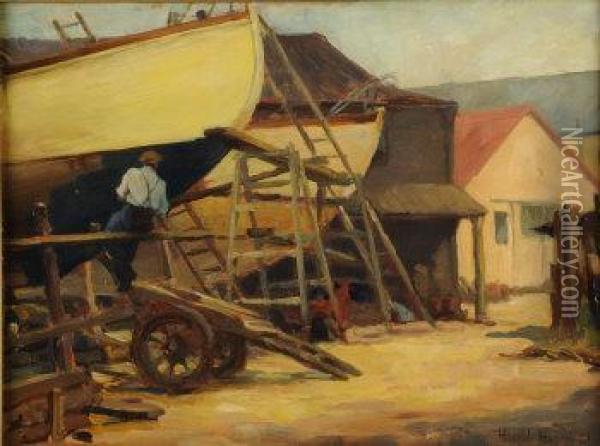 The Boatyard Oil Painting - Harvey Harold