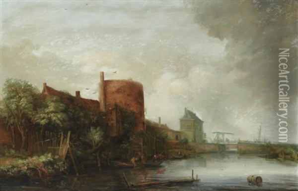 Vue Du Eendjespoort A Haarlem Oil Painting - Cornelis Simonsz van der Schalcke