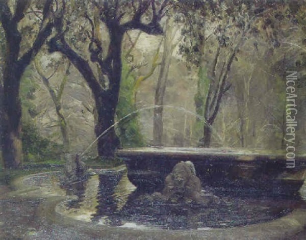 Springvand I Villa Borgheses Have Oil Painting - Hans Andersen Brendekilde