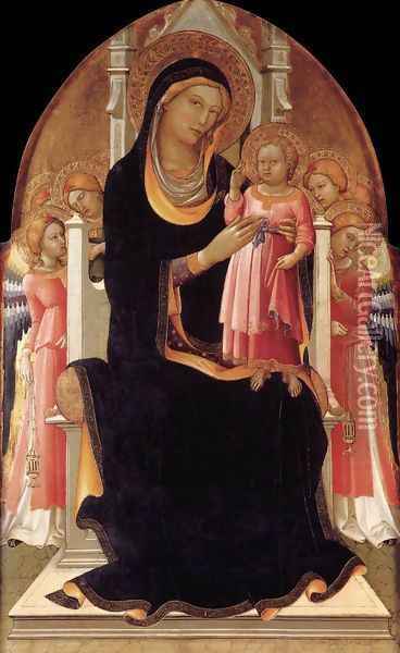 Virgin and Child Enthroned with Six Angels 1415-20 Oil Painting - Lorenzo Monaco