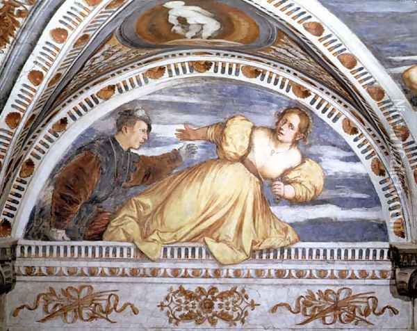 Tarquin and Lucretia, lunette, 1531-32 Oil Painting - Gerolamo Romanino