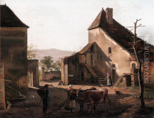 Going To Market Oil Painting - Jean-Antoine Duclaux