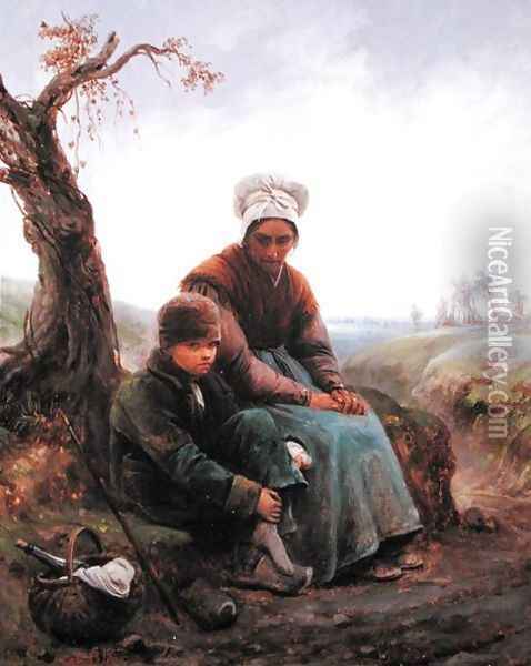 Peasant woman and boy, 1846 Oil Painting - Adolphe-Felix Cals