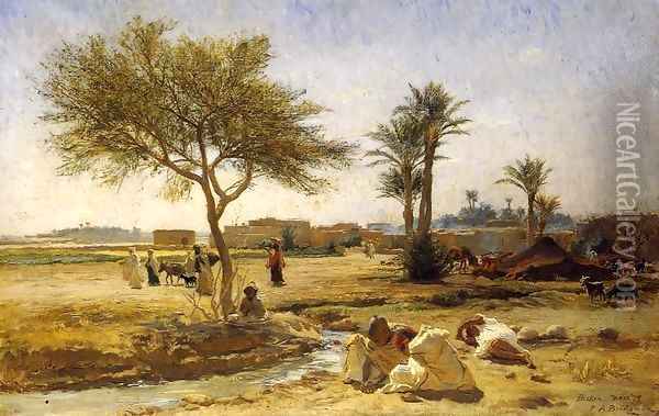 An Arab Village Oil Painting - F. A. Bridgeman