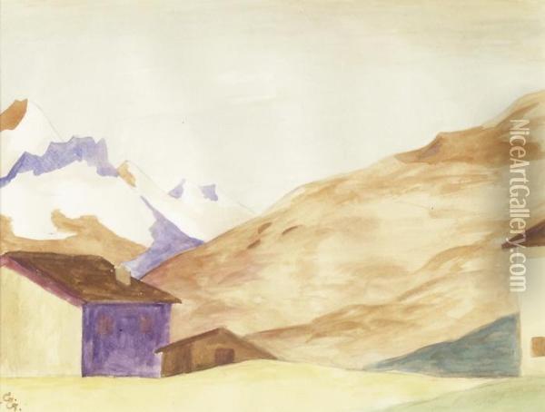 Gebirgslandschaft Mit Verschneiter Bergkette Oil Painting - Gustav Gamper