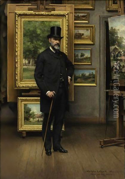 Self Portrait In A Picture Gallery Oil Painting - Adolphe Pierre Leleux