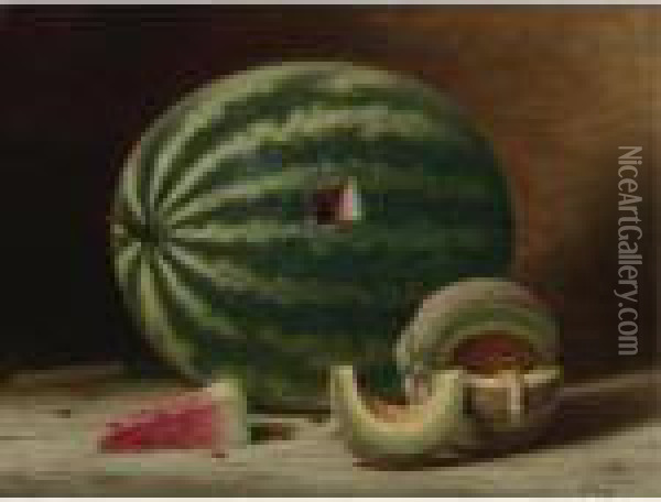 Still Life With Watermelon And Cantaloupe Oil Painting - Albert F. King
