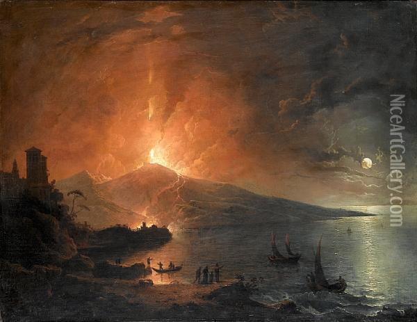 The Eruption Of Vesuvius By Night Oil Painting - Henry Pether
