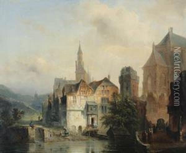 Capriccio Van Een Duitse Of Fransestad Oil Painting - Pierre-Henri-Theodore Tetar van Elven