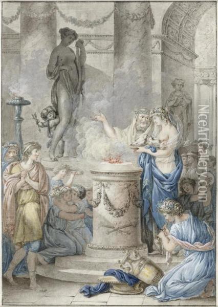 A Vestal Sacrificestwo Doves To Venus. Oil Painting - Jean Jacques Francois Le Barbier