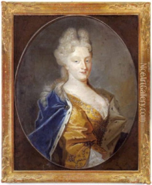 Bildnis Einer Furstin In Hermelin, Mit Einer Perlenkette Oil Painting - George de Marees