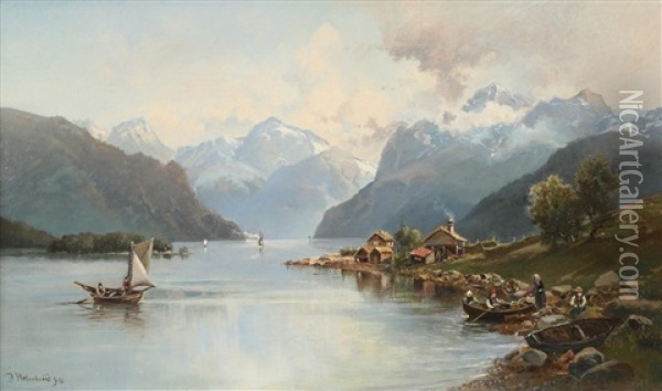 Norsk Fjordparti Oil Painting - Josephina Holmlund