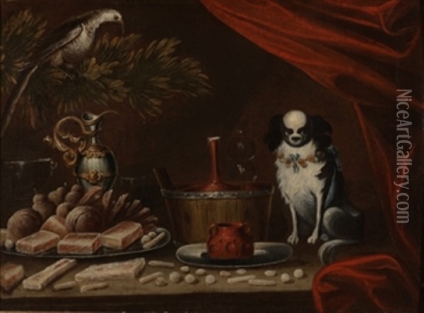 Bodegon Con Melon, Jarra Renacentista Y Pajaros Oil Painting - Blas de Ledesma Prado