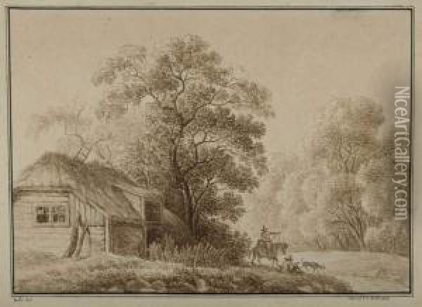 Landschaft Mit Bauernhaus. 1826 Oil Painting - Johann Philipp Veith