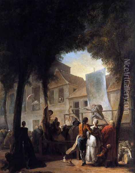 A Street Show in Paris (La Parade du Boulevard) 1760 Oil Painting - Gabriel De Saint Aubin