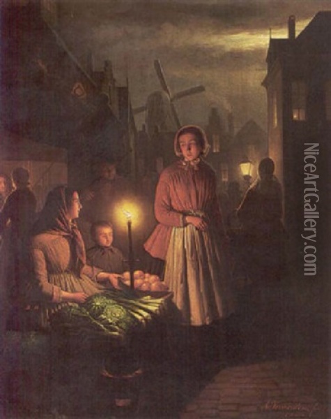 A Fruit Stall By Candlelight Oil Painting - Andreas Franciscus ver Meulen