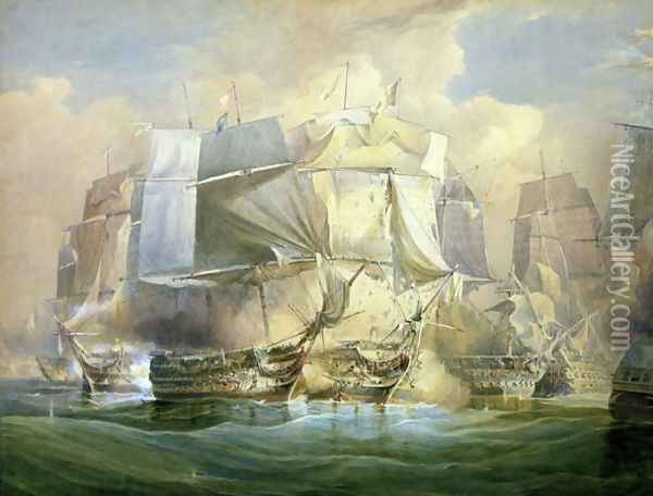 The Battle of Trafalgar the Beginning of the Action Oil Painting - William John Huggins