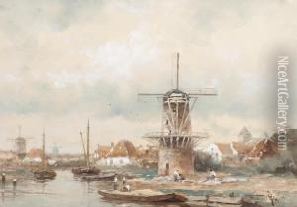 Activity By A Mill By The Water's Edge Oil Painting - Willem Cornelis Rip
